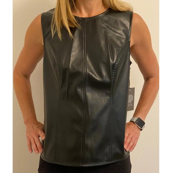 🖤6x HP!🖤 NWT Vince Camuto Black Faux Leather Top - Picture 10 of 10